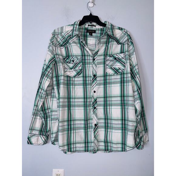 Helix Men's Plaid Athletic Fit Button Up Shirt Long Sleeve Green White Size XXL - Picture 3 of 6